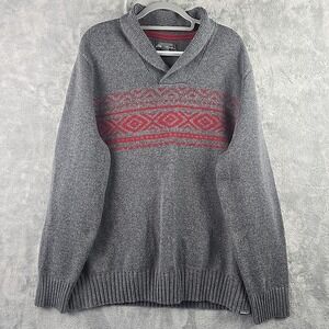 Eddie Bauer Sweater Mens 2XL Fair Isle Shawl Collar Knit Grandpa Hiking Outdoor